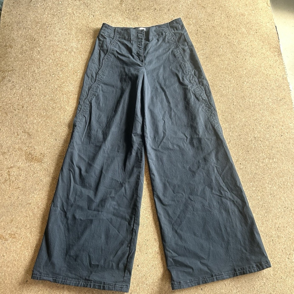 Anthropologie Maeve Women's Cotton Scallop Wide-Leg Pants Black Sz 27 Sailor